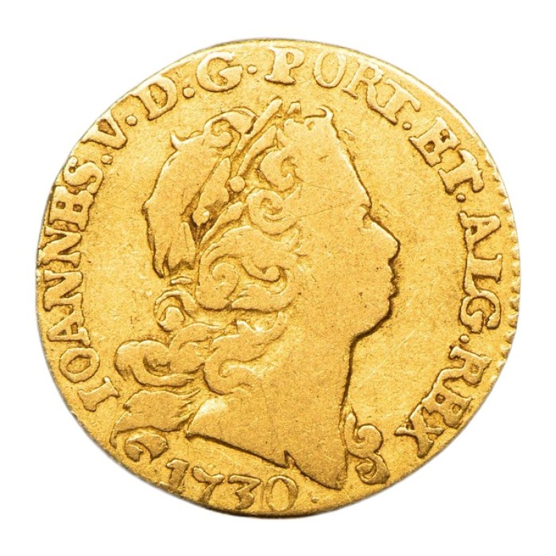 1730 800 Reis Meio Escudo Portugal João V Lisboa Mint Gold Coin