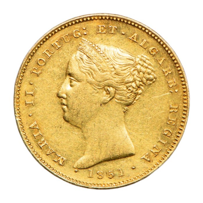 1851 5000 Reis Portugal Maria II Lisboa Mint Gold Coin