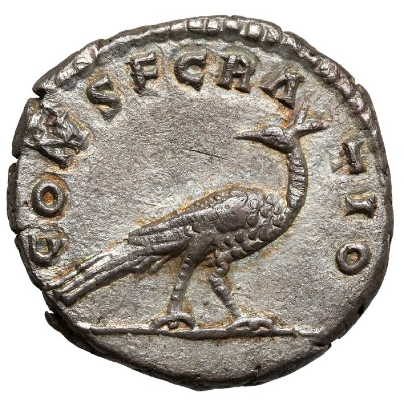 Roman Empire. Faustina I († AD 140/1). Denarius Posthumous issue with peacock
