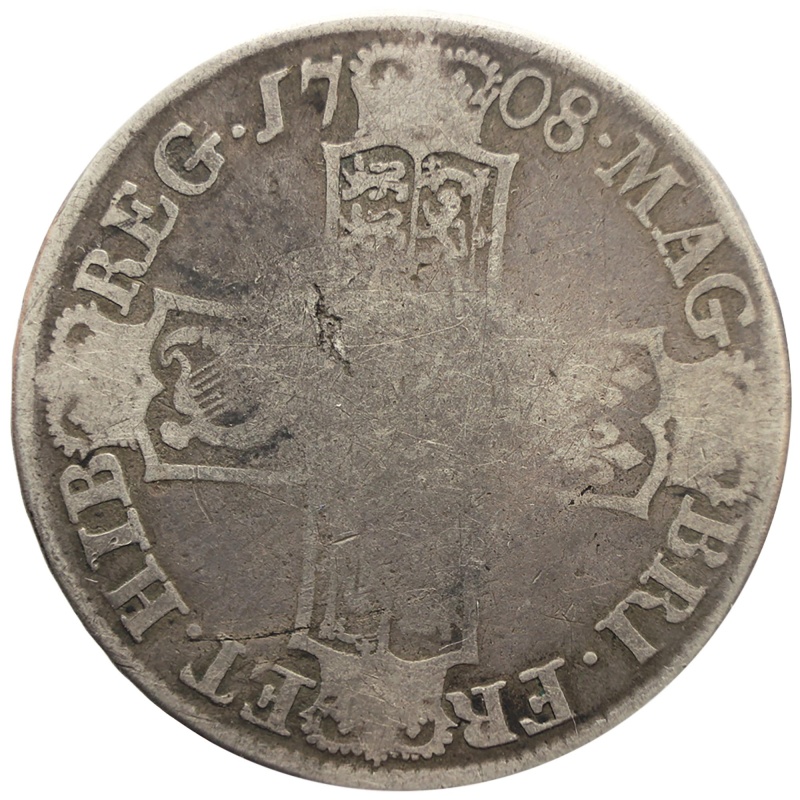 1708 Half Crown Queen Anne Silver Coin British United Kingdom minted in Edinburgh, Scotland