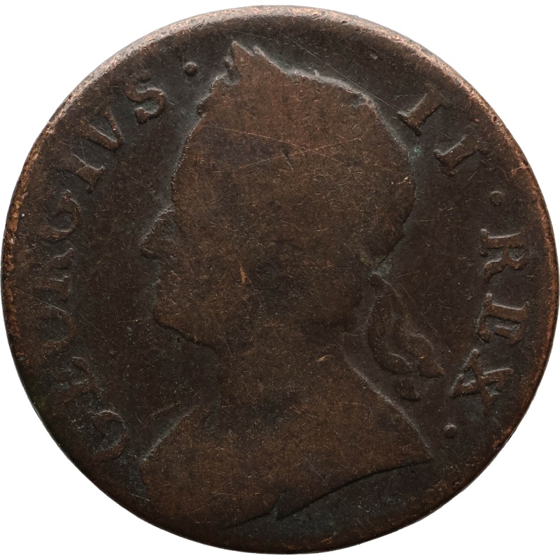 1748 Half Penny George II Coin UK Old Bust GEORGIVS