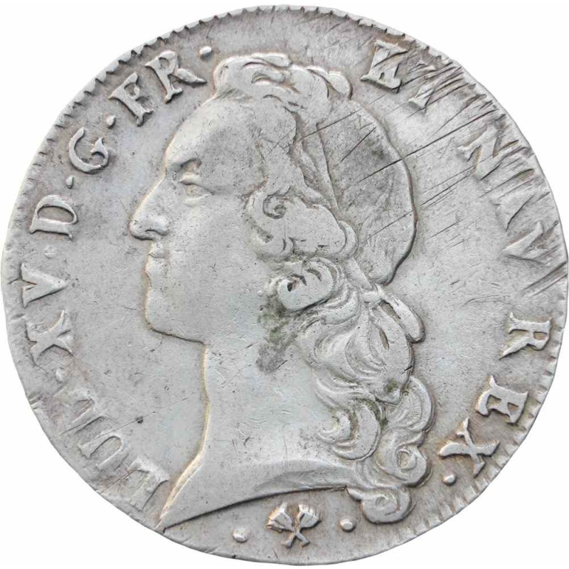 1765 L France Louis XV Silver Ecu Coin, Bayonne mint