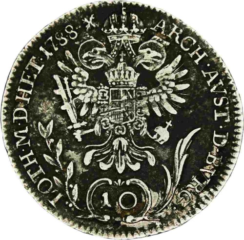 1788 B Austria Hungary Holy Roman Emperor Josef II silver 10 Kreuzer coin