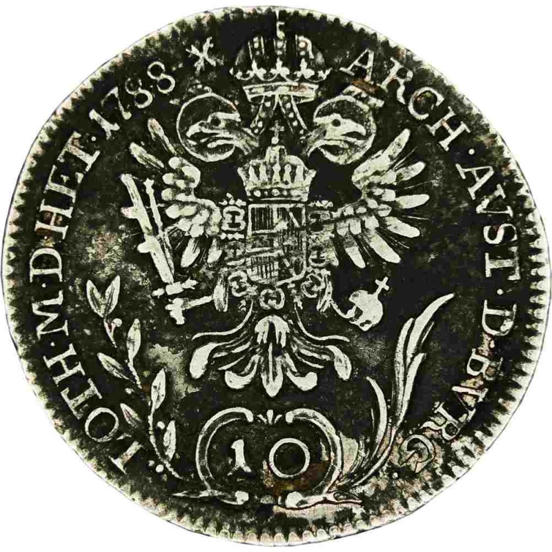 1788 B Austria Hungary Holy Roman Emperor Josef II silver 10 Kreuzer coin