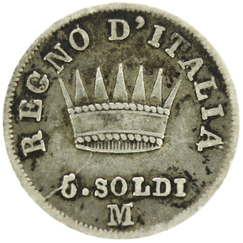 1811 Kingdom of Italy Napoleon I Silver 5 Soldi Coin