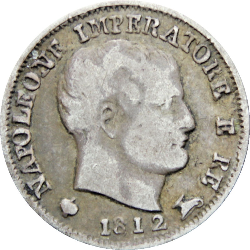 1812 Kingdom of Italy Napoleon I Silver 5 Soldi Coin Edge with Stars