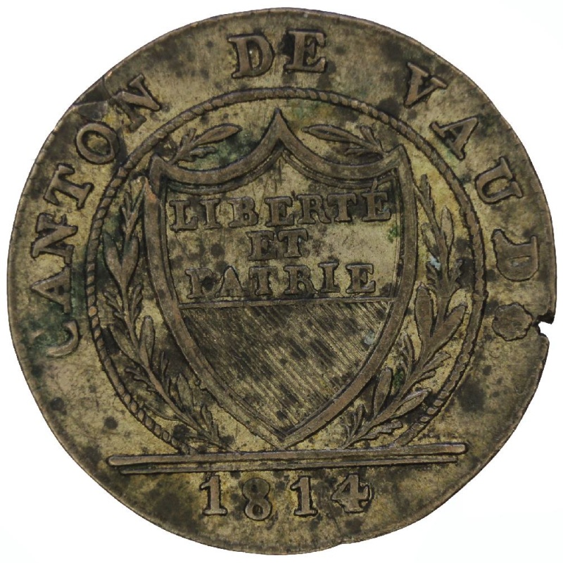 1814 Swiss Switzerland Canton Vaud 1 Batzen 10 Rappen