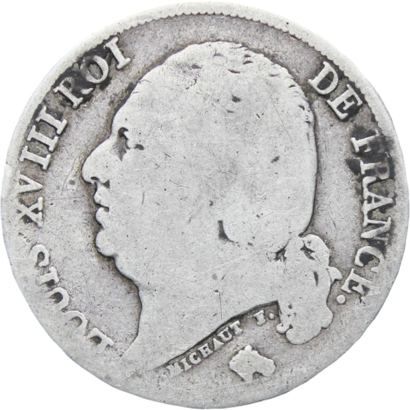 1823 A France Louis XVIII Silver One Franc Coin Paris Mint