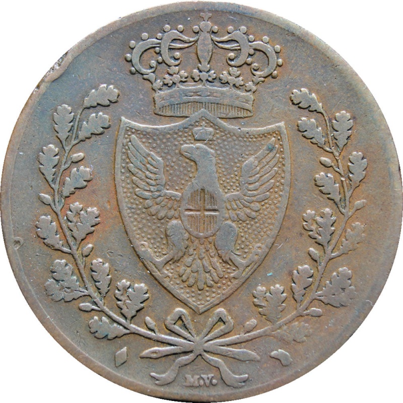 1826 L Italian states Sardinia 5 Centesimi Charles Felix Coin