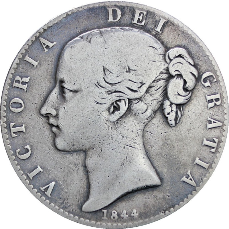 1844 Crown Victoria Queen Great Britain Silver British Coin Cinquefoil Stop