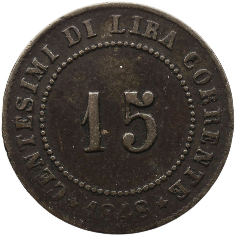1848 15 Centesimi Republic of Venice Coin Italy