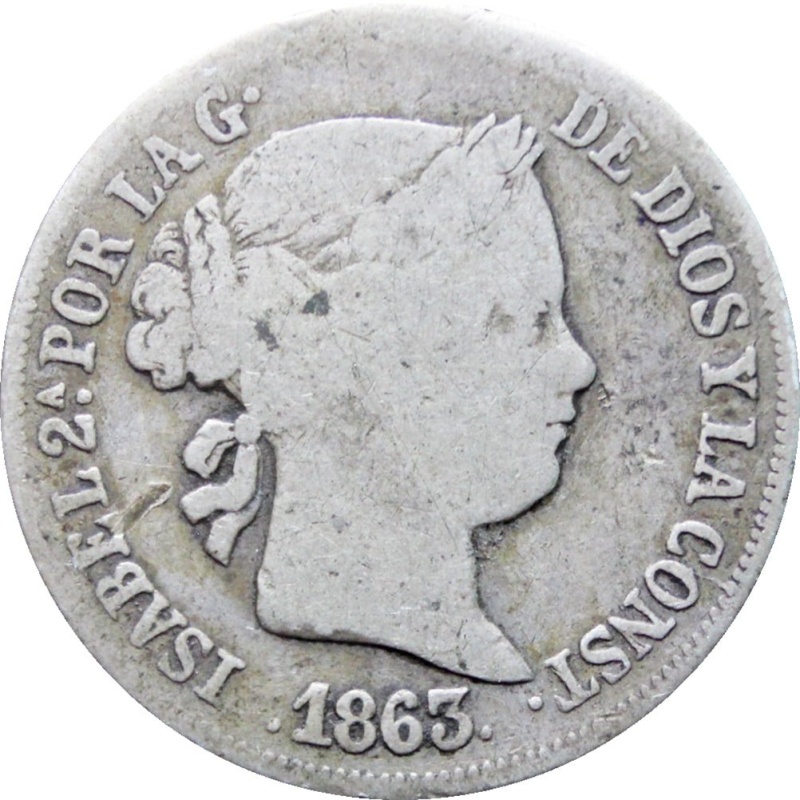 1863 2 Reales Isabel II Spain Silver Coin