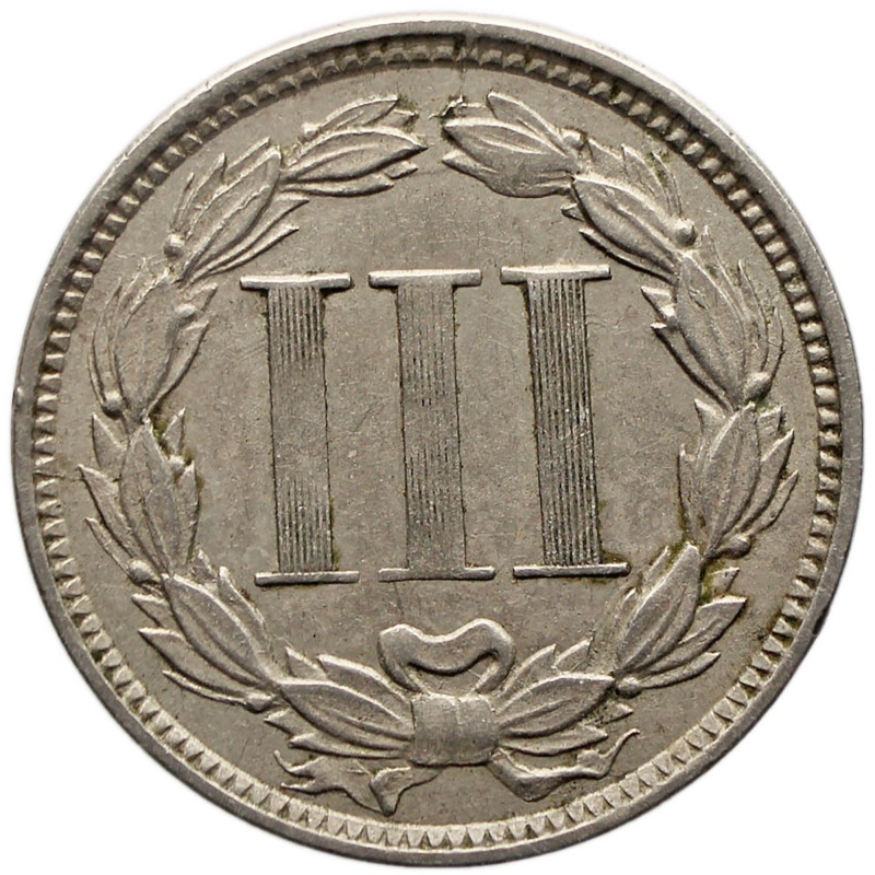 1867 3 Cents Nickel USA Coin Overstruck