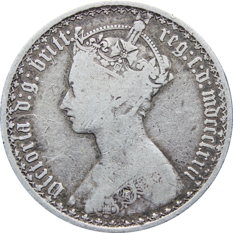 1872 Great Britain Queen Victoria Two Shillings Florin Silver Coin ('Gothic' type)