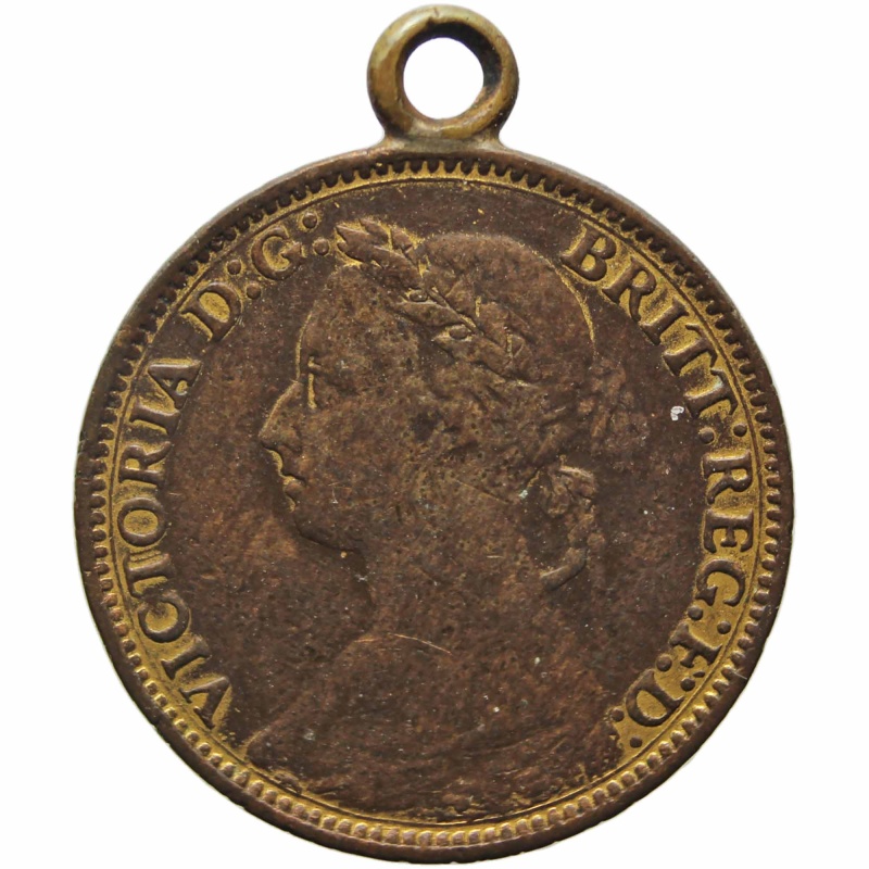 1874-1895 Farthing Coin Pendant Love Token Antique Queen Victoria