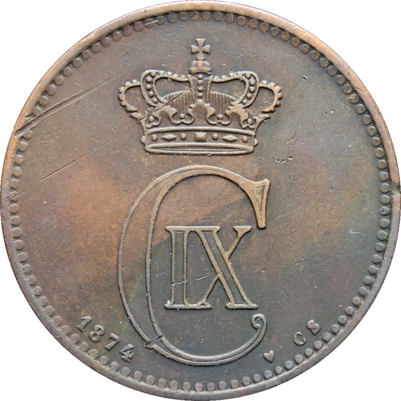 1874 Denmark 5 Øre Christian IX Coin CS