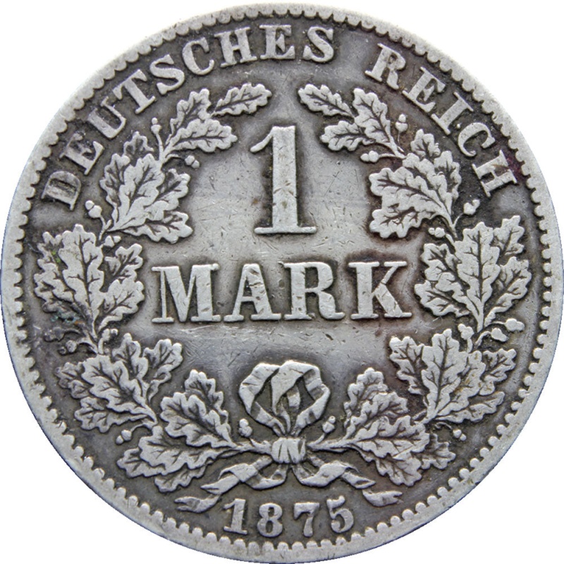 1875 Germany One Mark Wilhelm I Coin Silver (type 1 - large shield)