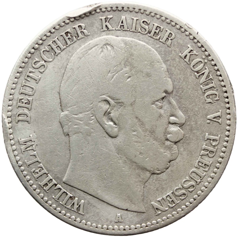1876 2 Mark German states Prussia Wilhelm I Coin Silver
