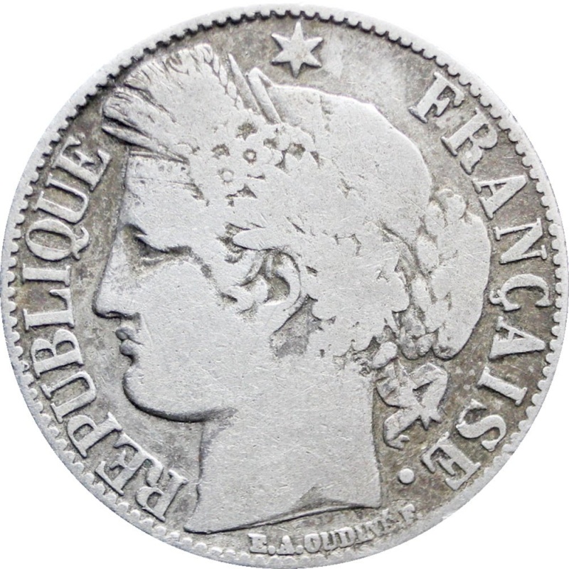 1881 One Franc France Coin Silver