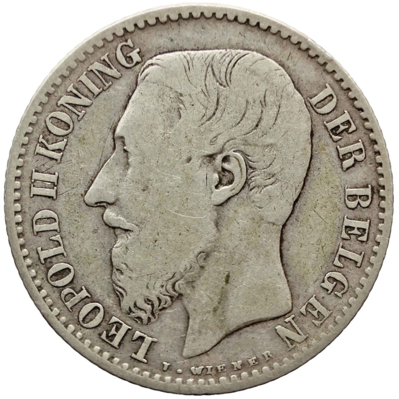 1887 Belgium Leopold II Silver One Franc Dutch text