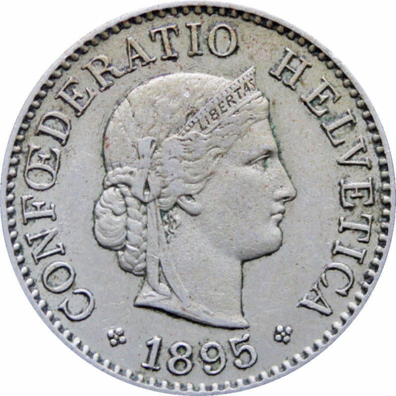 1895 Switzerland 5 Rappen Coin