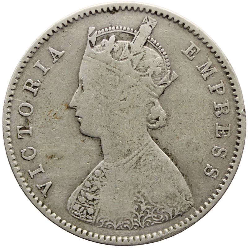 1899 Half Rupee Coin British India Victoria Silver Coin C incuse Type A Bust, Type I Reverse