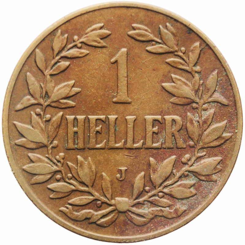 1908 J One Heller German East Africa Wilhelm II Bronze Coin