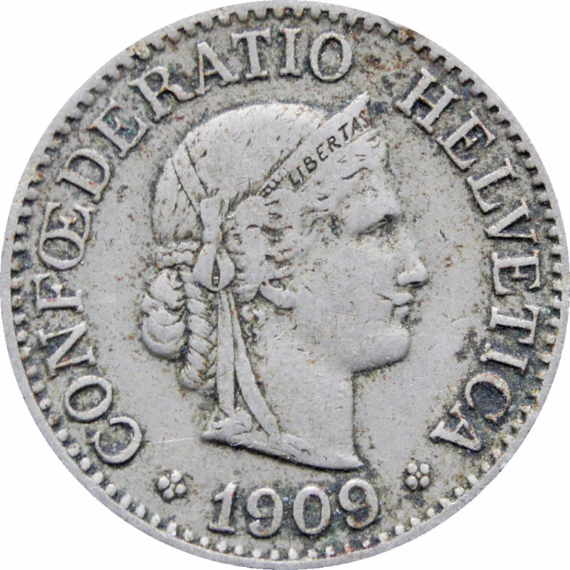 1909 Switzerland 10 Rappen Coin