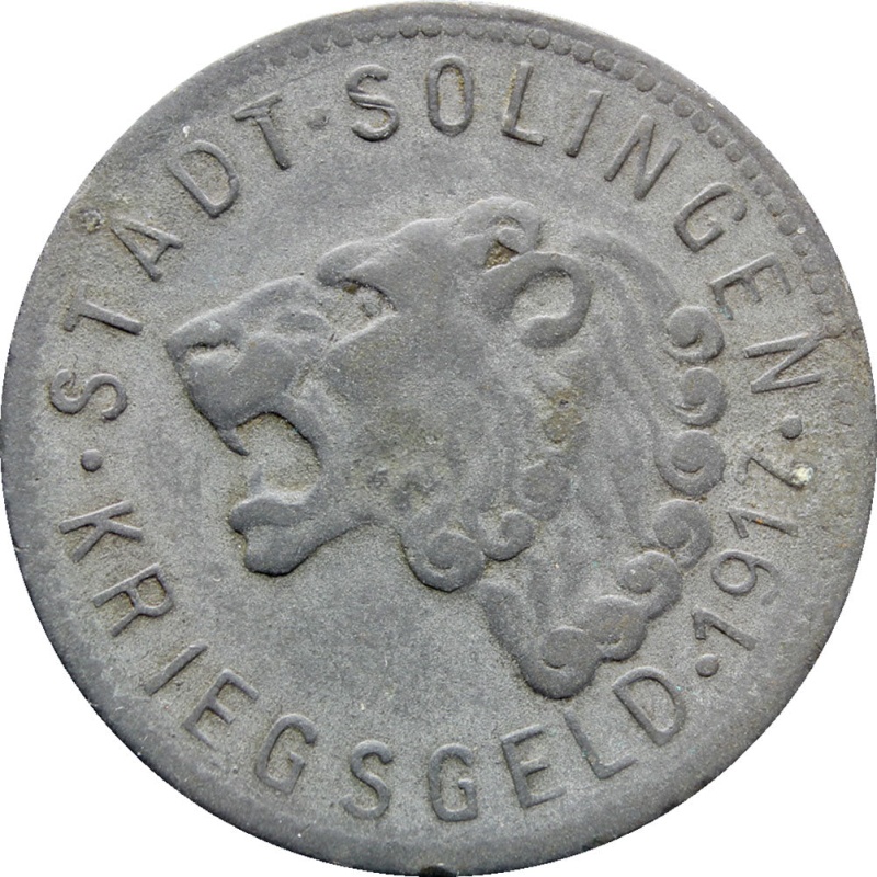 1917 Germany 50 Pfennig Stadt Solingen Rheinpronvinz Coin