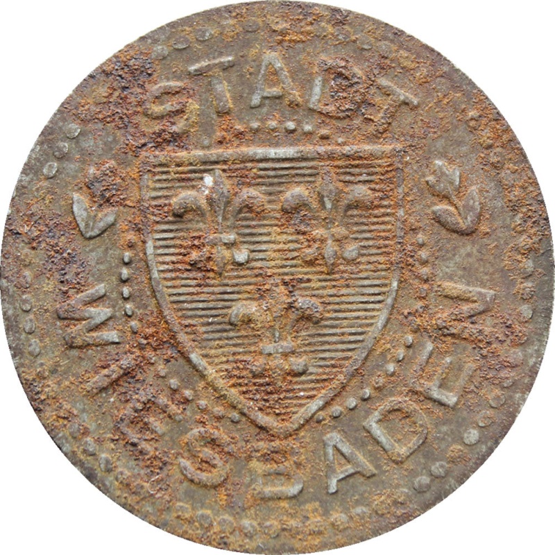 1920 German Wiesbaden Stadt Hessen-Nassau Notgeld 10 Pfennig Coin