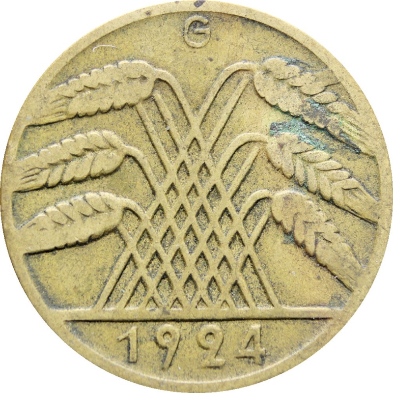 1924 G Germany 10 Reichspfennig Coin