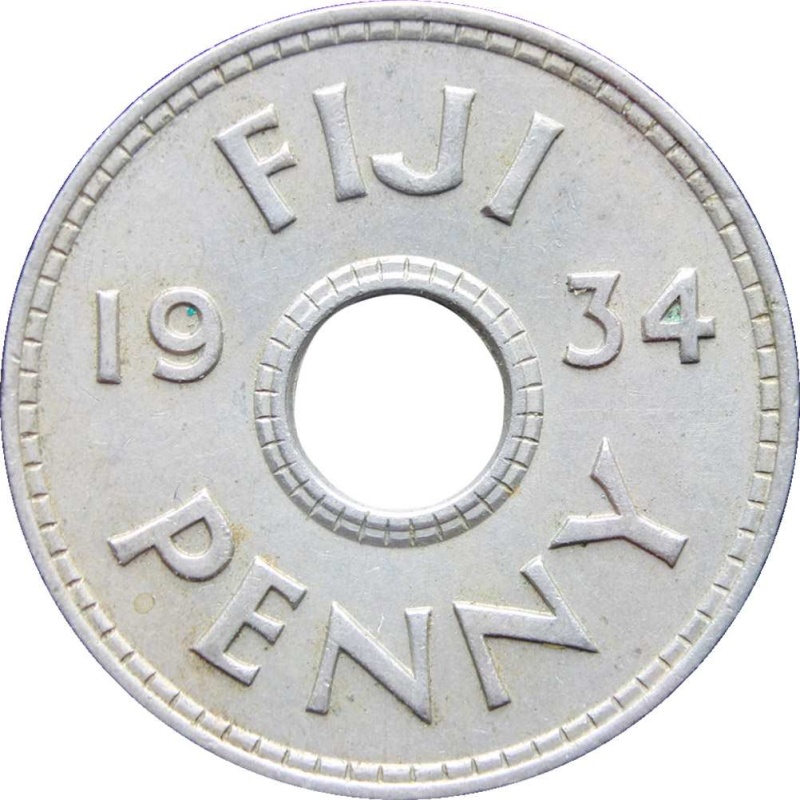 1934 Fiji George V One Penny Coin