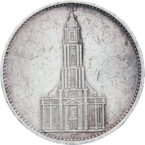 1935-G Germany 5 Mark Silver Coin Potsdam Church