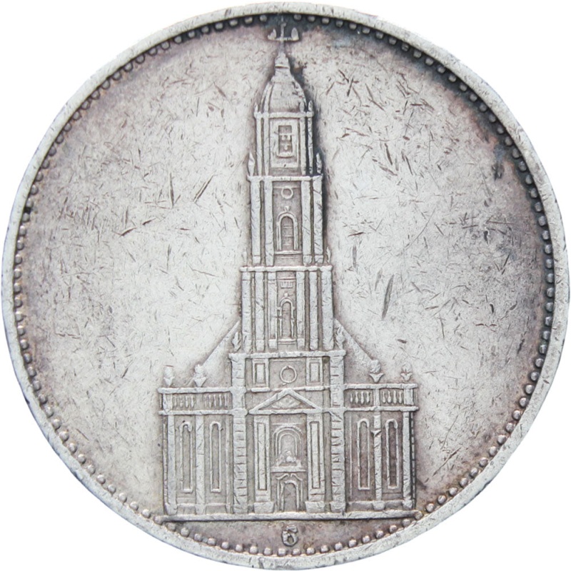 1935-G Germany 5 Mark Silver Coin Potsdam Church