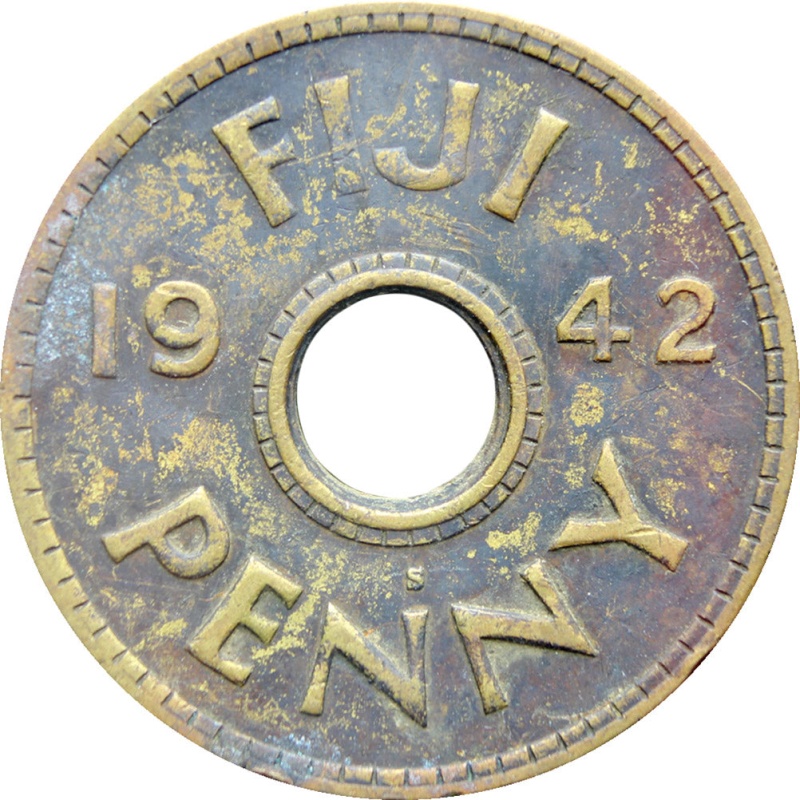 1942 Fiji George V One Penny Coin