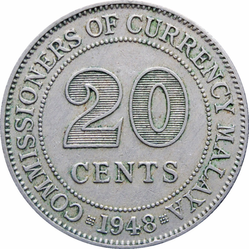 1948 Malaya 20 Cents George VI Coin