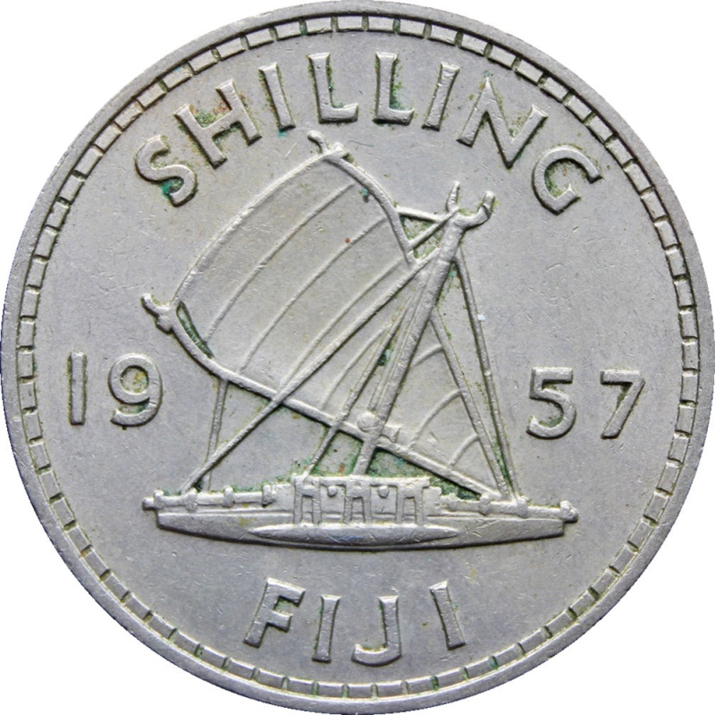1957 Fiji Queen Elizabeth II One Shilling Coin 1st portrait