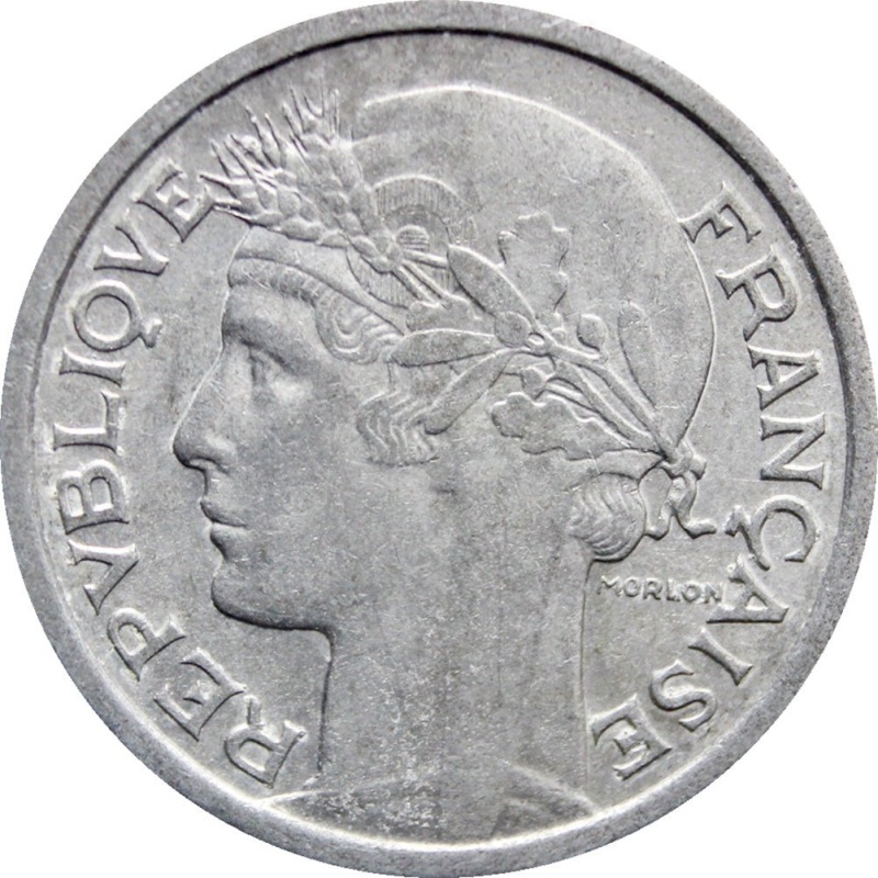 1957 One Francs France Coin Wing Mark