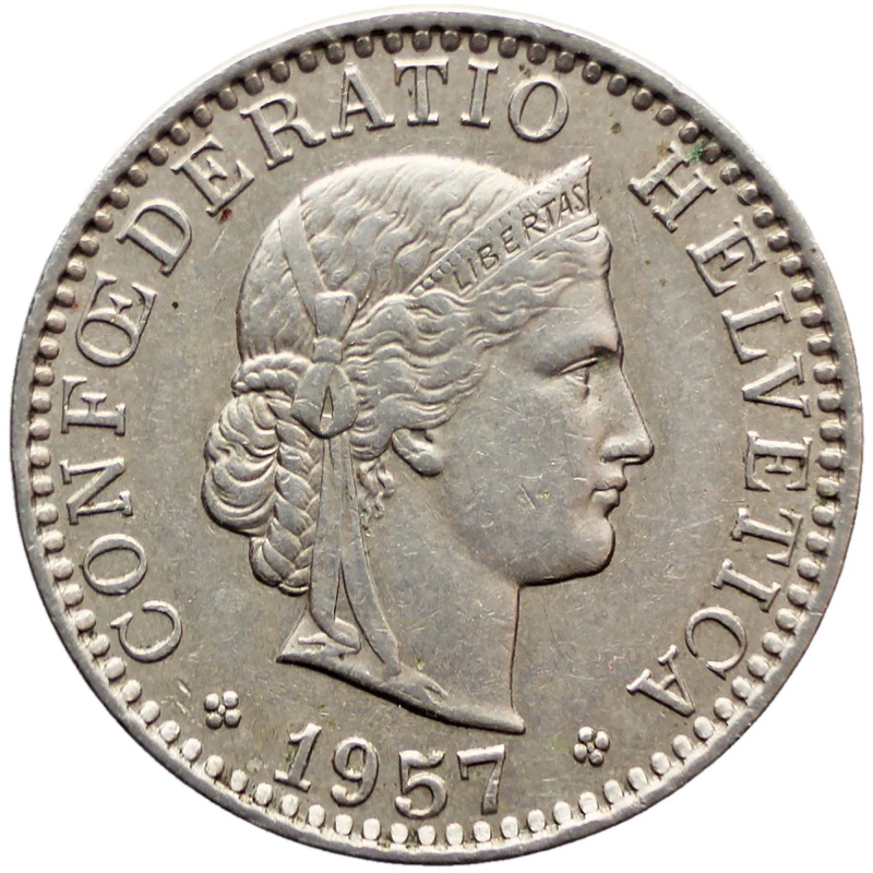 1957 Switzerland 20 Rappen Coin
