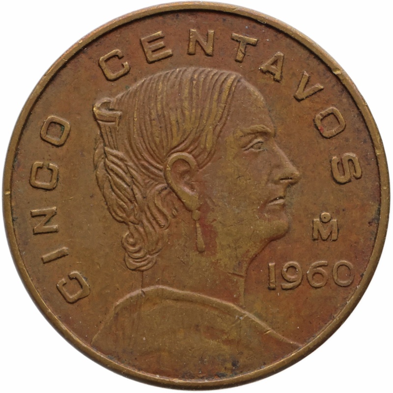 1960 Mo 5 Centavos Mexico Coin Large Type