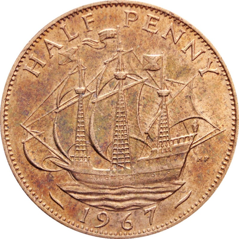 1967 Half Penny Elizabeth II Coin 1st portrait