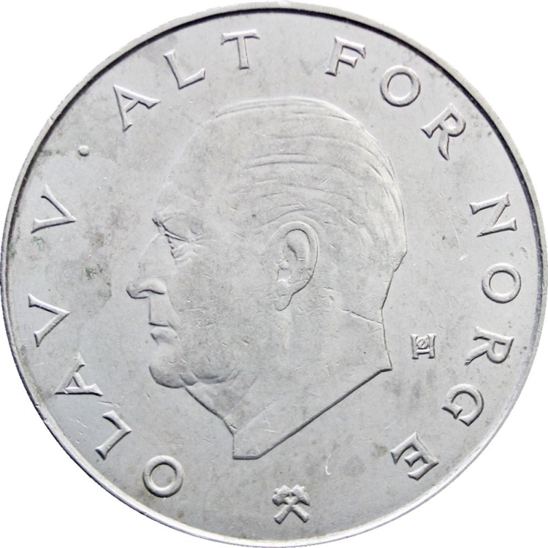 1977 One Krone Olav V Norway Coin