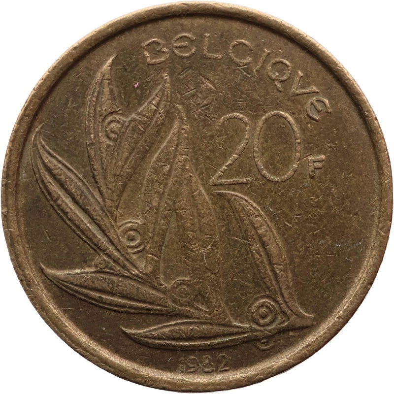 1982 20 Francs Belgium Baudouin I Coin French text