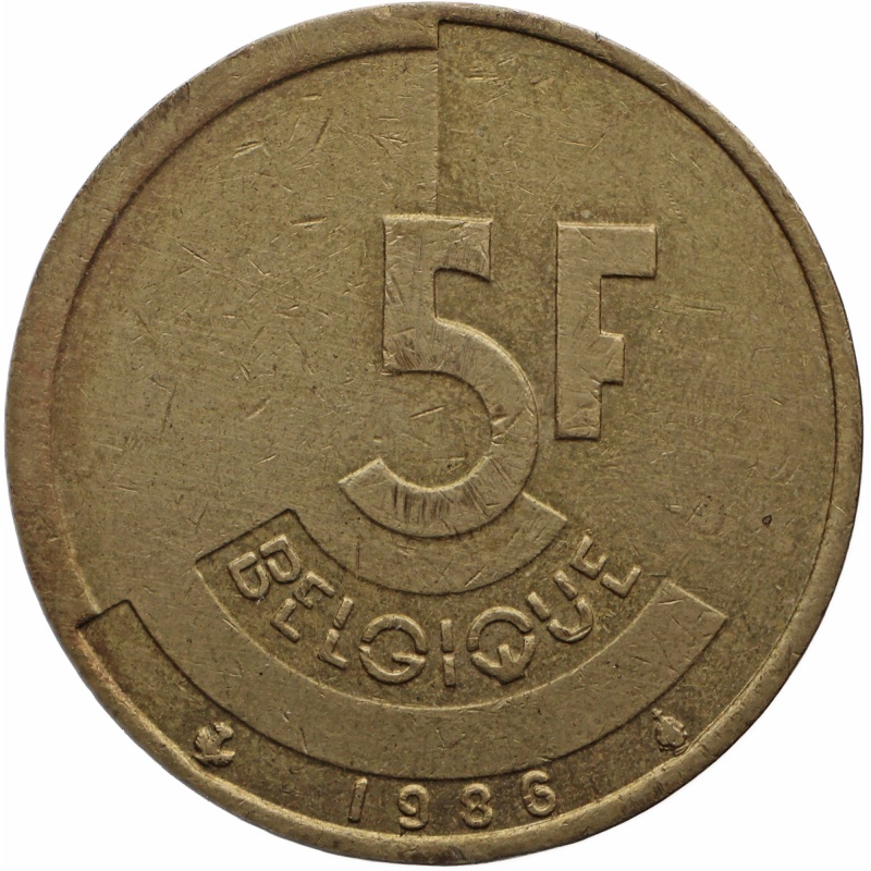 1986 5 Francs Belgium Baudouin I Coin French text