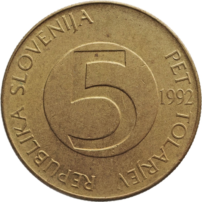 1992 5 Tolarjev Slovenia Coin
