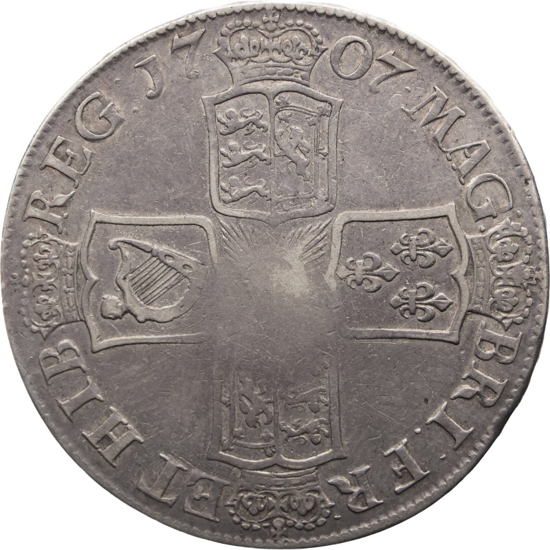 1707 E Crown Queen Anne Coin UK Edinburgh, Scotland, Sexto