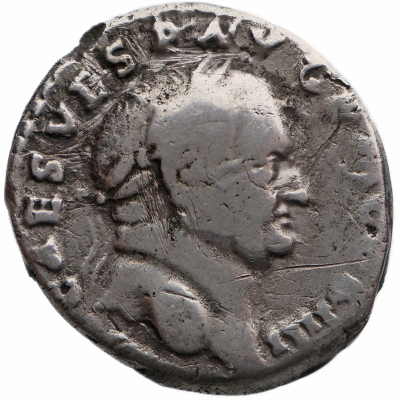 74 AD Roman Empire Denarius Vespasian Coin (jug and lituus)