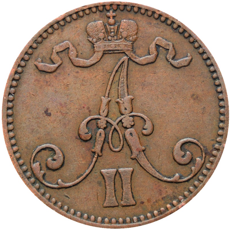 1865 5 Pennia Finland Coin Aleksandr II