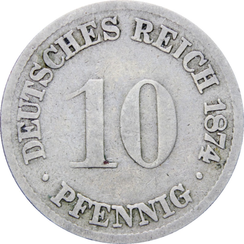 Germany 1874 G 10 Pfennig Wilhelm I Coin Type 1, Large Shield