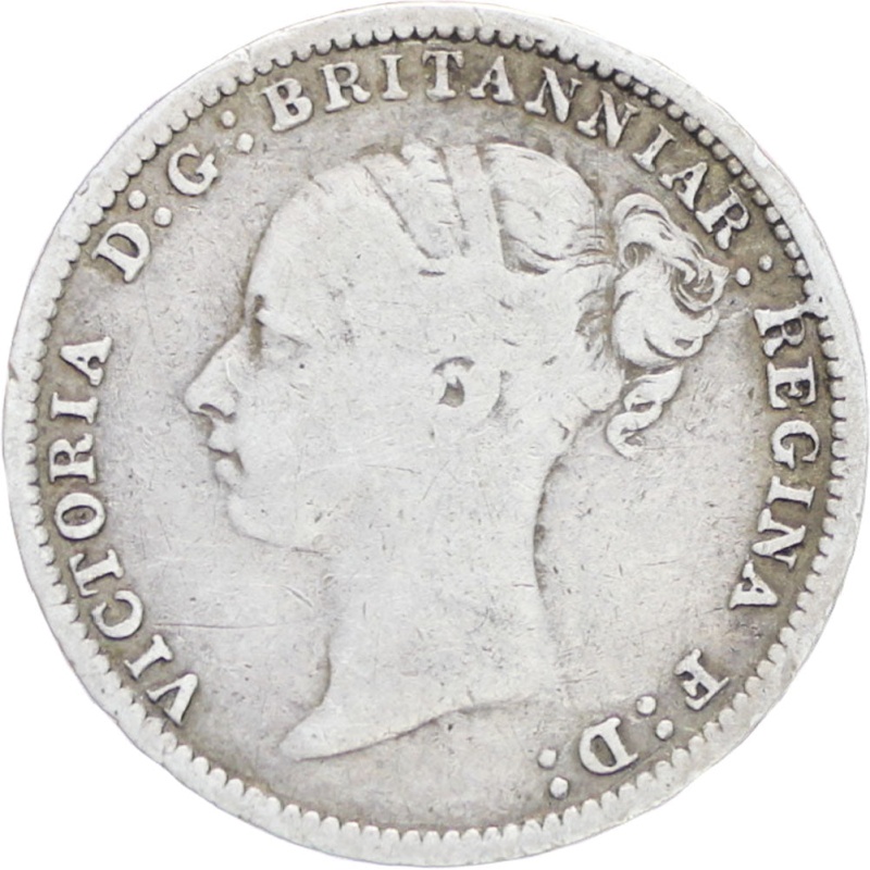 Great Britain Queen Victoria 1880 3 Pence Silver Coin (1st portrait)